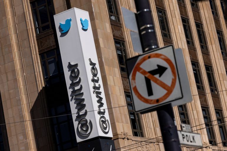 A Twitter logo is seen outside the company's headquarters in San Francisco, California, U.S.