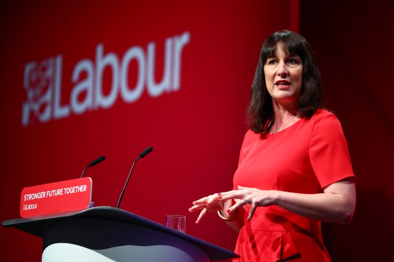 Shadow Chancellor Rachel Reeves speaks during Britain's Labour Party annual conference