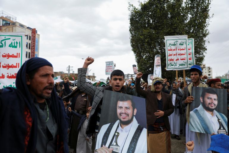 Pro-Houthi rally in Sanaa, Yemen.