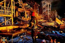 A first responder works at the site of a missile strike, amid Russia's invasion of Ukraine, in Odesa, Ukraine in this handout image released May 10, 2022. State Emergency Service of Ukraine/Handout via REUTERS THIS IMAGE HAS BEEN SUPPLIED BY A THIRD PARTY. MANDATORY CREDIT.