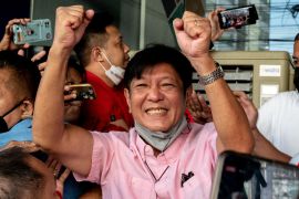Ferdinand "Bongbong" Marcos Jr greets his supporters in Manila, Philippines.