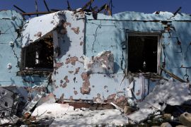 A destroyed house is pictured in Vilhivka village amid Russia's attack on Ukraine, near Kharkiv, Ukraine