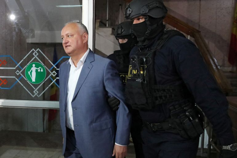 Moldova's former President Igor Dodon before a court hearing in Chisinau, Moldova on Thursday May 26, 2022 [Vladislav Culiomza/Reuters]