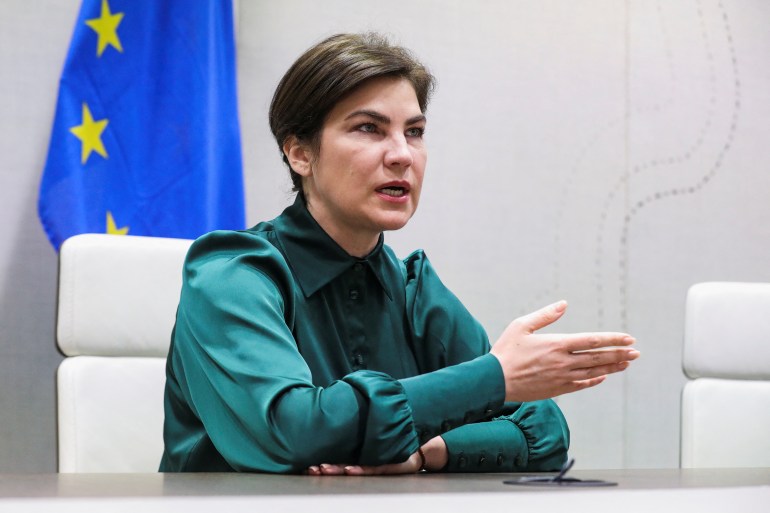Ukraine's top prosecutor Iryna Venediktova speaks during an interview with Reuters following a news conference on investigations into alleged war crimes, amid Russia's invasion of Ukraine, in The Hague, Netherlands May 31, 2022.