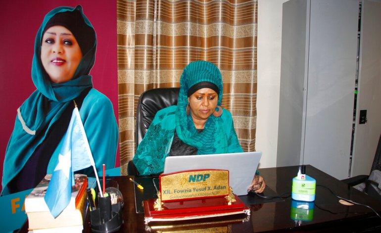 Somali lawmaker and presidential candidate Fawzia Yusuf H. Adam sits in her office in Mogadishu