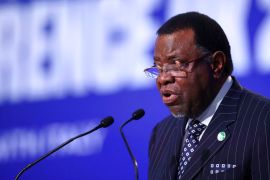 President of Namibia Hage Gottfried Geingob speaks during the UN Climate Change Conference COP26 in Glasgow, Scotland,