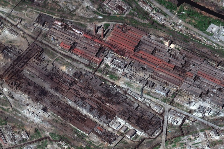 This satellite image provided by Maxar Technologies shows an overview of Azovstal steel plant in Mariupol, Ukraine, on April 29, 2022.