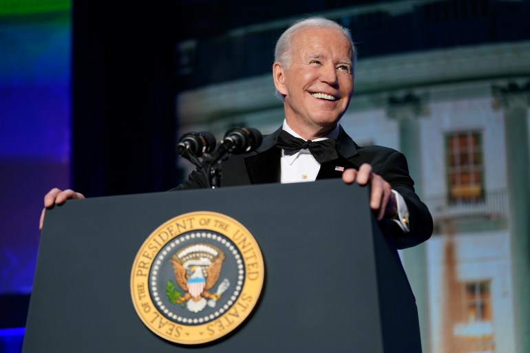President Joe Biden speaks at the annual White House Correspondents' Association dinner, Saturday, April 30, 2022, in Washington. 