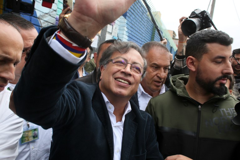 Gustavo Petro, presidential candidate with the Historical Pact coalition, leaves a polling station after voting during presidential elections in Bogota