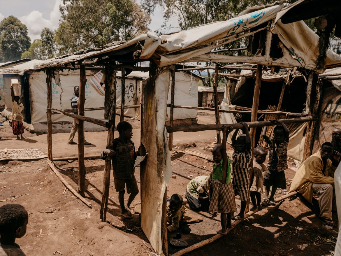 Damaged shelters at Plaine Savo displacement camp Families living in the camp had already been forced to flee their homes. Now many are having to start from scratch once again.