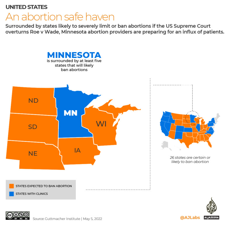 Map of Minnesota and surrounding states that will likely ban abortion