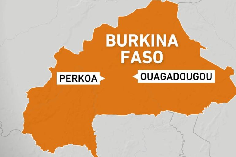Map showing the location of the Perkoa mining site and Burkina Faso's capital, Ouagadougou.