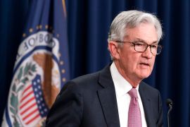 Federal Reserve Board Chair Jerome Powell speaks during a news conference at the Federal Reserve