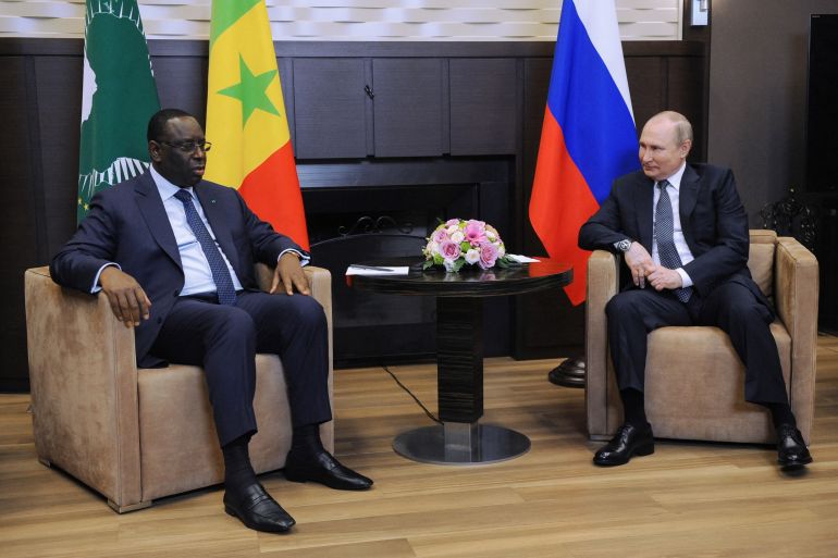 Russian President Vladimir Putin meets with Senegal's President and Chairperson of the African Union (AU) Macky Sall in Sochi, Russia