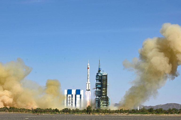 The rocket carrying the Shenzhou-14 mission with three Chinese astronauts lifts off at the Jiuquan Satellite Launch Center