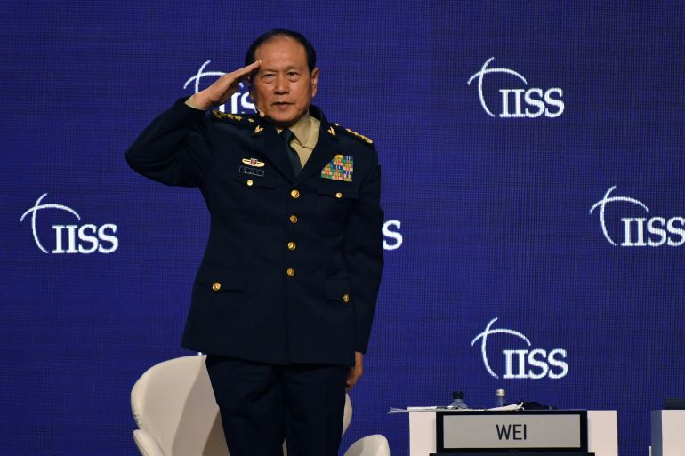 China's Defence Minister Wei Fenghe at the Shangri-La Dialogue summit in Singapore.