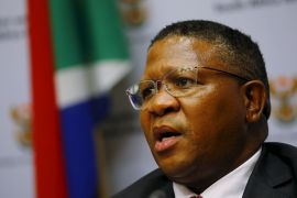 South African transport minister Fikile Mbalula addresses a media conference in Cape Town, March 17, 2016 during his time as sports minister