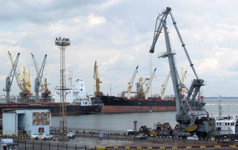 A general view shows a sea port in Odessa, Ukraine.