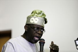 Bola Tinubu, former Lagos state governor and All Progressives Congress (APC) leader, speaks at a party meeting in Abuja
