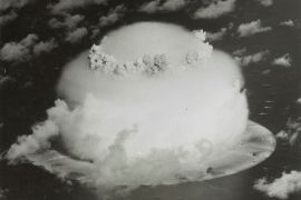 A mushroom cloud after a nuclear weapons test on Bikini Atoll in the Marshall Islands in 1946.