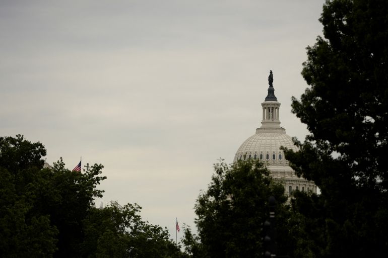 US Capitol dome seen through trees.