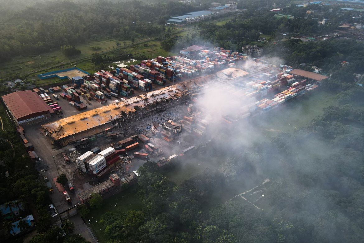 Smoke rises from containers at the BM Inland Container Depot,
