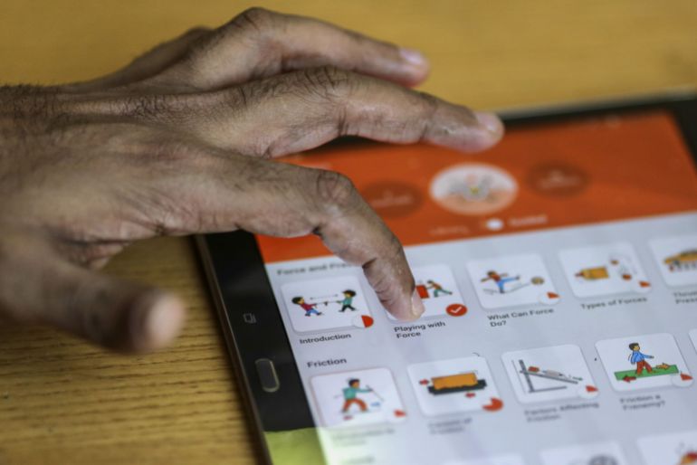 The BYJU'S learning app is demonstrated on a tablet in Bengaluru, India