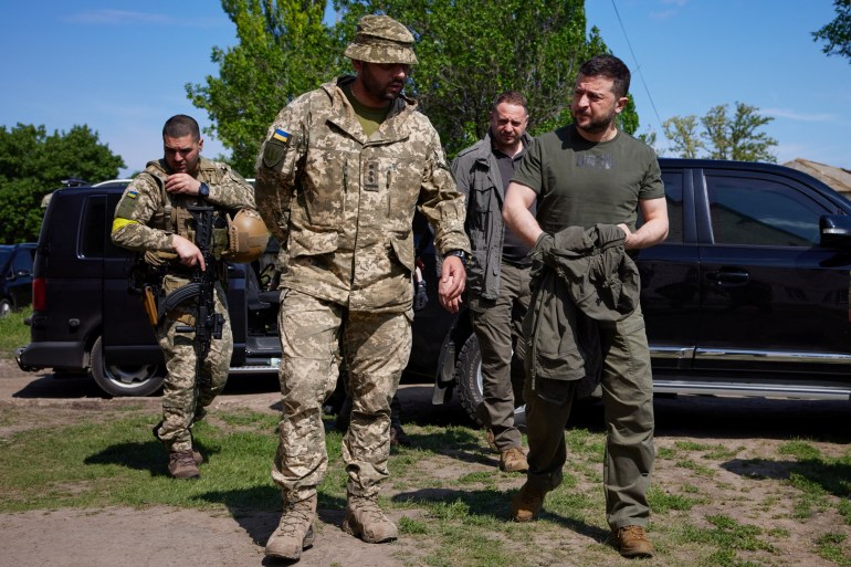 Volodymyr Zelenskyy visits a position of Ukrainian soldiers in Zaporizhzhia region