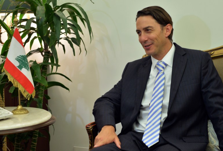 27667 US Deputy Assistant Secretary of State for Energy Diplomacy, Amos Hochstein, meets with the Lebanese Foreign Affairs Minister, Gibran Bassil (not pictured), at the Foreign Ministry in Beirut, Lebanon, 02 July 2015. According to media reports, Hochstein arrived in Beirut 01 July for two days of meetings with Lebanese officials to discuss the economic situation in Lebanon and other regional energy issues. EPA/WAEL HAMZEH