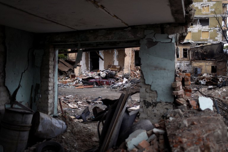 Residential area destroyed by a Russian bombing in Kharkiv, Ukraine, May 15, 2022 