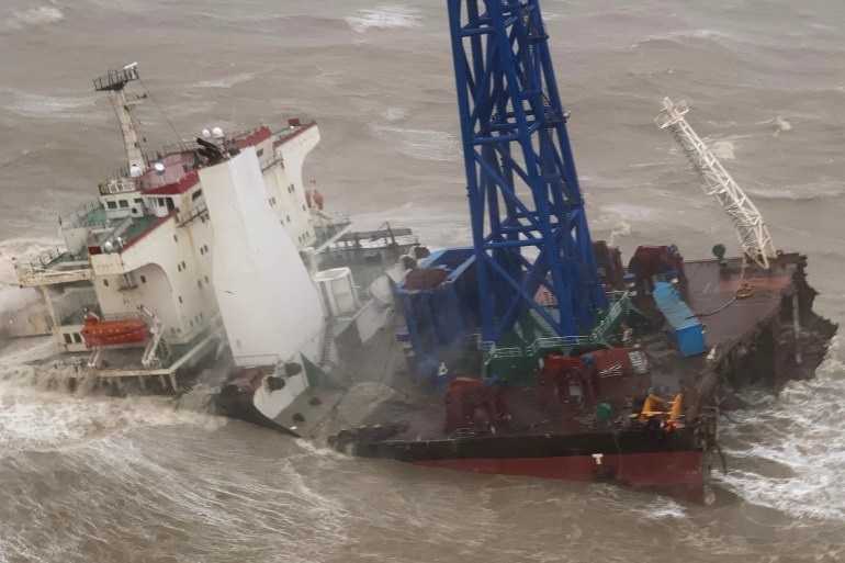 A ship after it broke into two amid Typhoon Chaba, during a rescue operation of the crew members in the South China Sea.