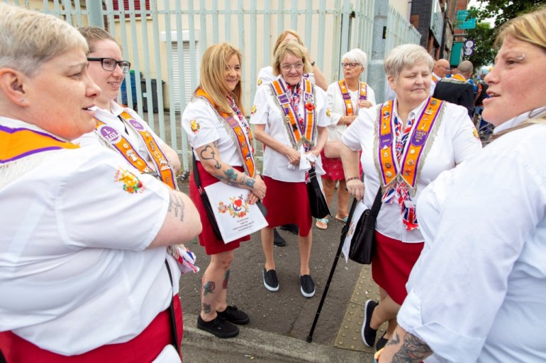 Northern Ireland's Orange Order members attend a parade in Belfast