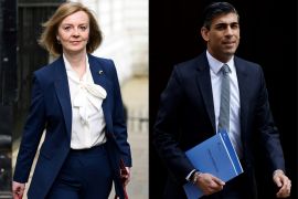 (COMBO) This combination of pictures created on July 12, 2022 shows Britain's Foreign Secretary Liz Truss