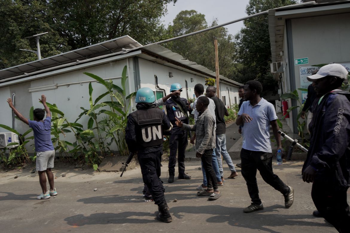 Congolese protesters inside the MONUSCO headquarters in Goma on July 25, 2022