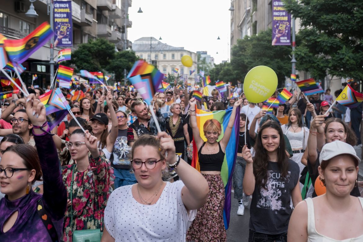 People celebrated diversity marching, dancing and waving LGBT flags through the center of Bucharest.