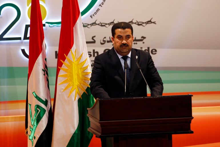 Mohammed Shia al-Sudani adressing a conference in Iraq.