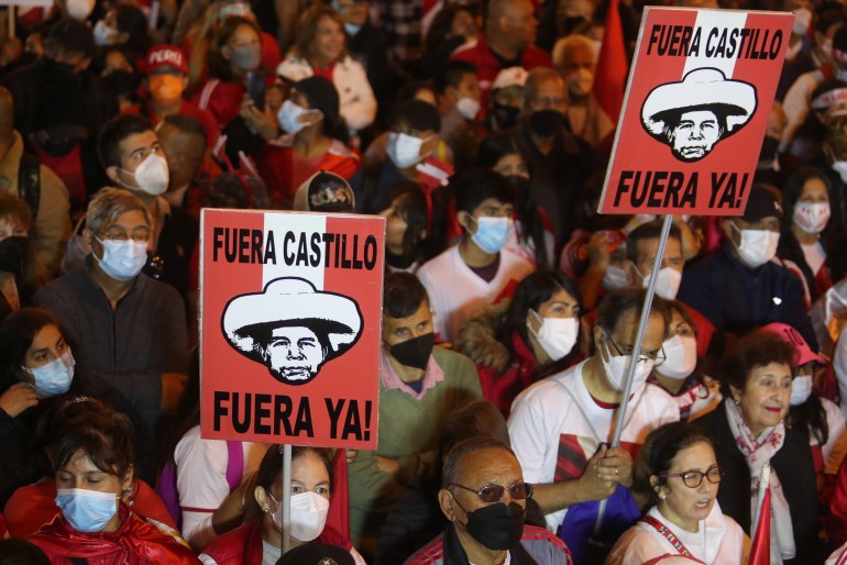 Peruvian protesters march against President Castillo