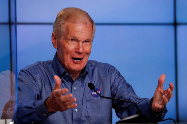 NASA Administrator Bill Nelson speaks prior to the launch of an Atlas V rocket carrying Boeing's CST-100 Starliner capsule to the International Space Station in a do-over test flight at Kennedy Space Center in Cape Canaveral, Florida.
