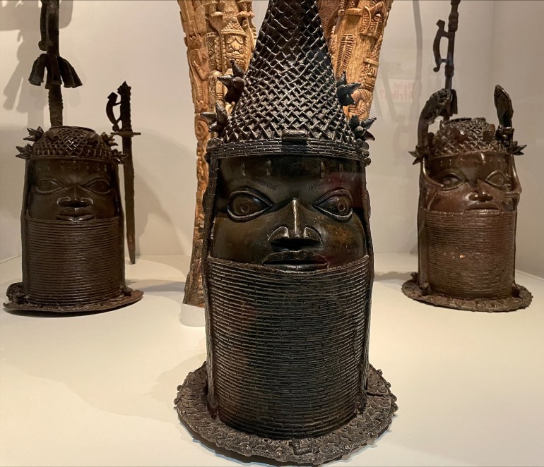 Benin art objects and bronzes are pictured at the Linden Museum in Stuttgart, Germany on June 29, 2022 [Louisa Off/Reuters]
