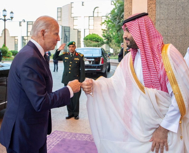 Saudi Crown Prince Mohammed bin Salman fist bumps U.S. President Joe Biden