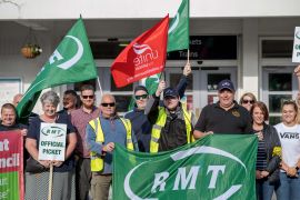 Railway workers rally on the first day of national rail strikes in Dover, UK