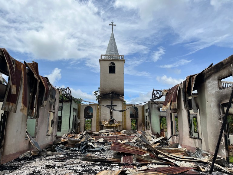 The destroyed church of St Matthew's in Myanmar's southeastern Kayah State.
