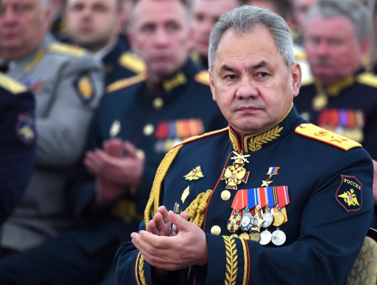 Russian Defence Minister Sergei Shoigu attends a meeting
