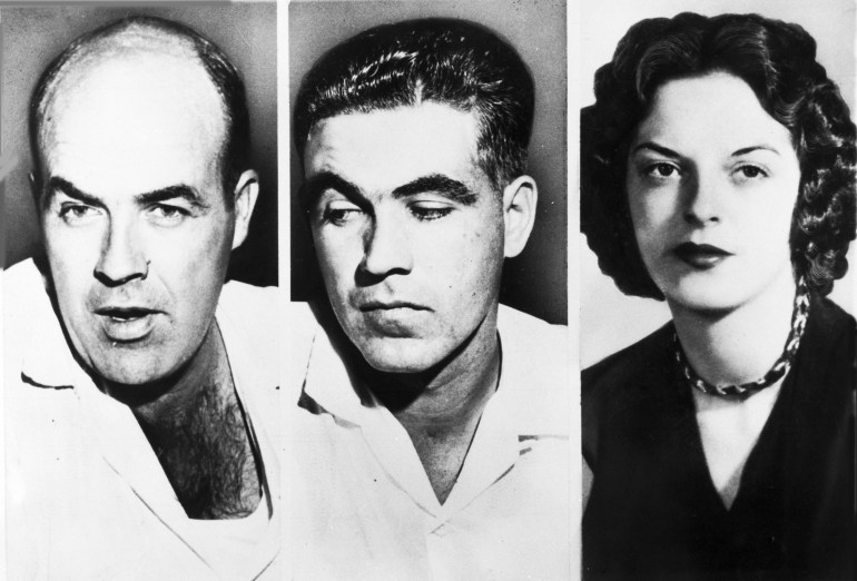 John W. Milam, 35, left, his half-brother Roy Bryant, 24 , center, and Bryant's wife Carolyn, right in a composite of photos from 1955