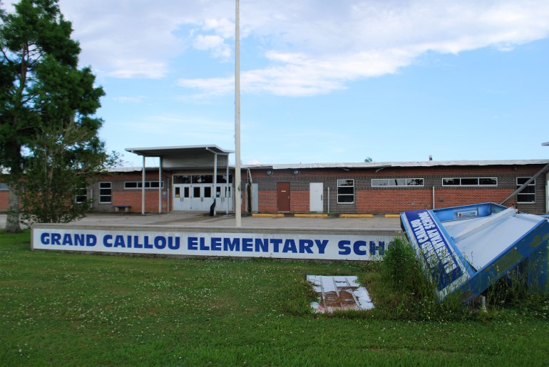 The Grand Caillou Elementary School, where the Morris children attended and where Danielle worked as a health aide, was damaged by Hurricane Ida in 2021. Now they travel 30 minutes inland to Houma, Louisiana while the school is being repaired.