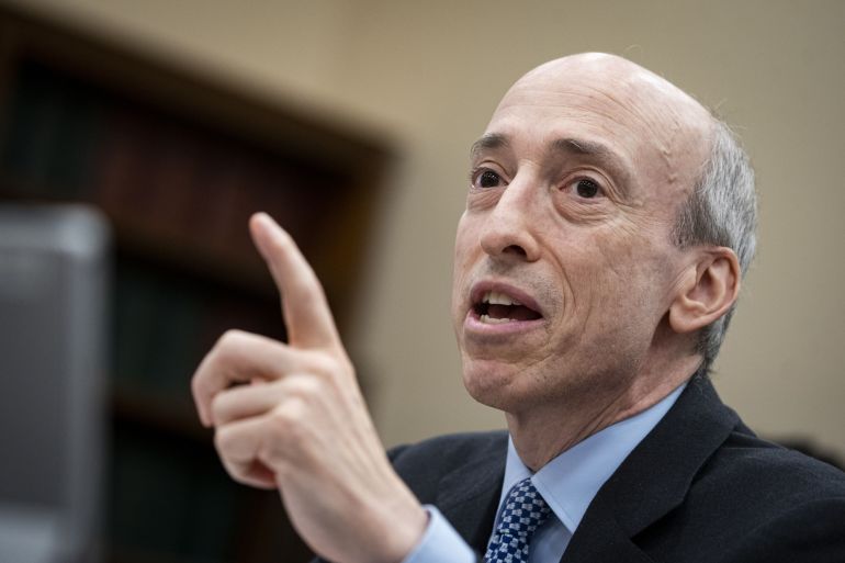 Gary Gensler, chairman of the U.S. Securities and Exchange Commission (SEC), speaks during a House Appropriation Subcommittee hearing in Washington, D.C., US