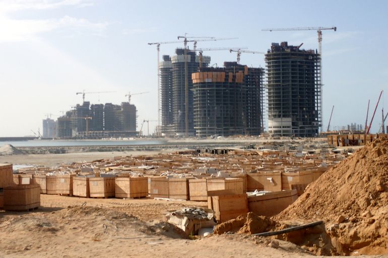 General view of a construction site at the new Alamein city on the North Coast