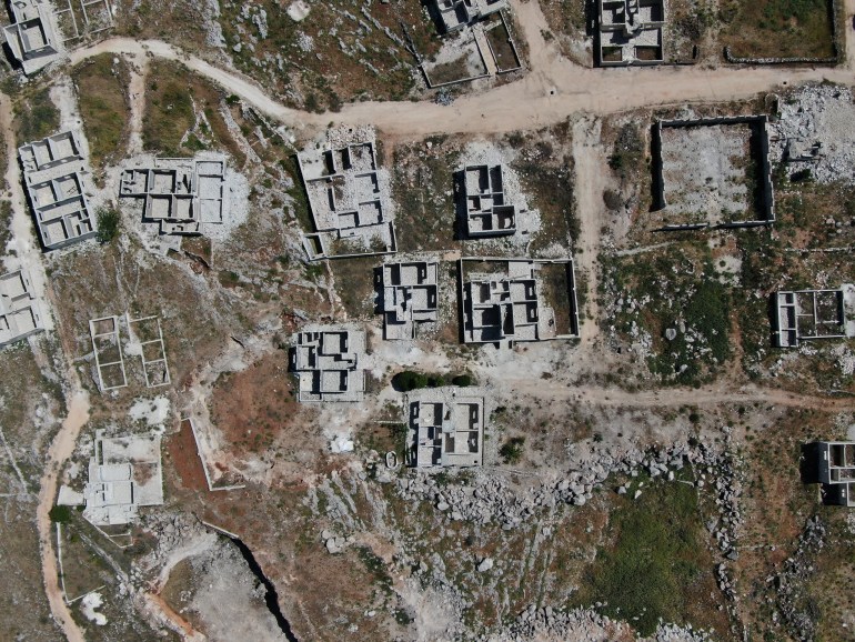 Picture from the air of Kafrnabel in Idlib, showing homes stripped of their roofs