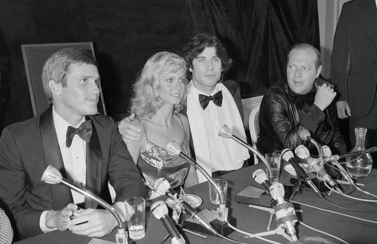 Olivia Newton-John and Olivia Newton-John during a press conference in France.