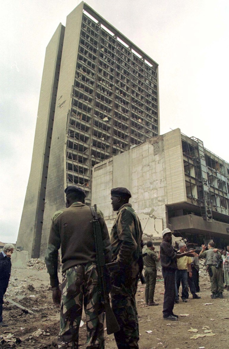 The US embassy in Kenya in ruins after the attack.